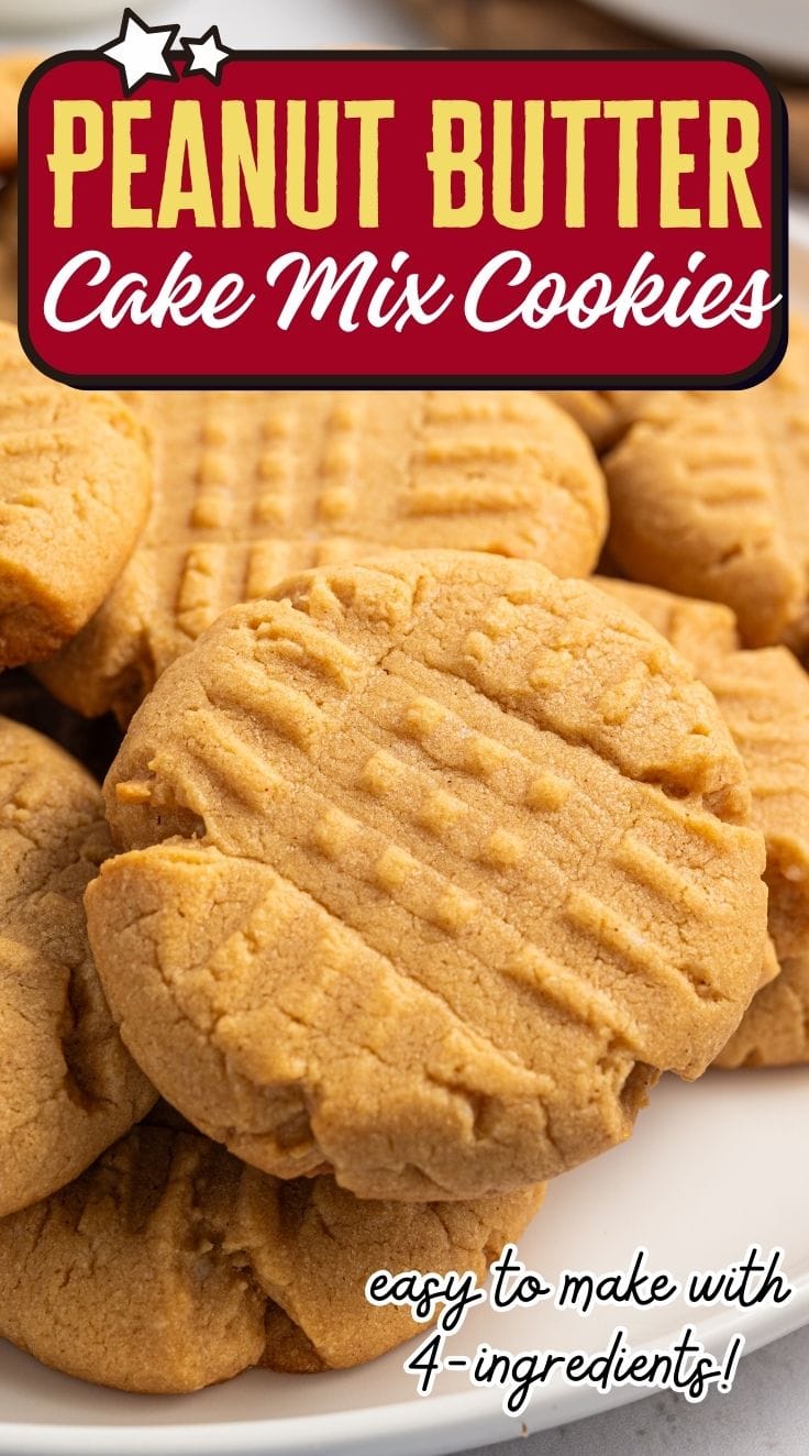 Close up of Cake Mix Peanut Butter Cookies with criss cross pattern