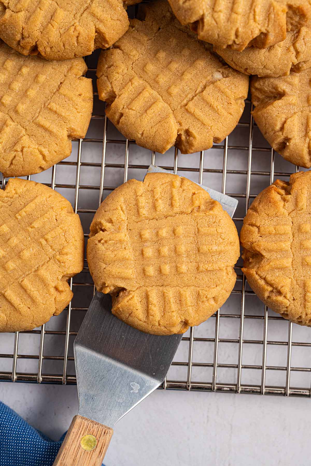 Golden brown cake mix peanut butter cookies with fork marks on top.