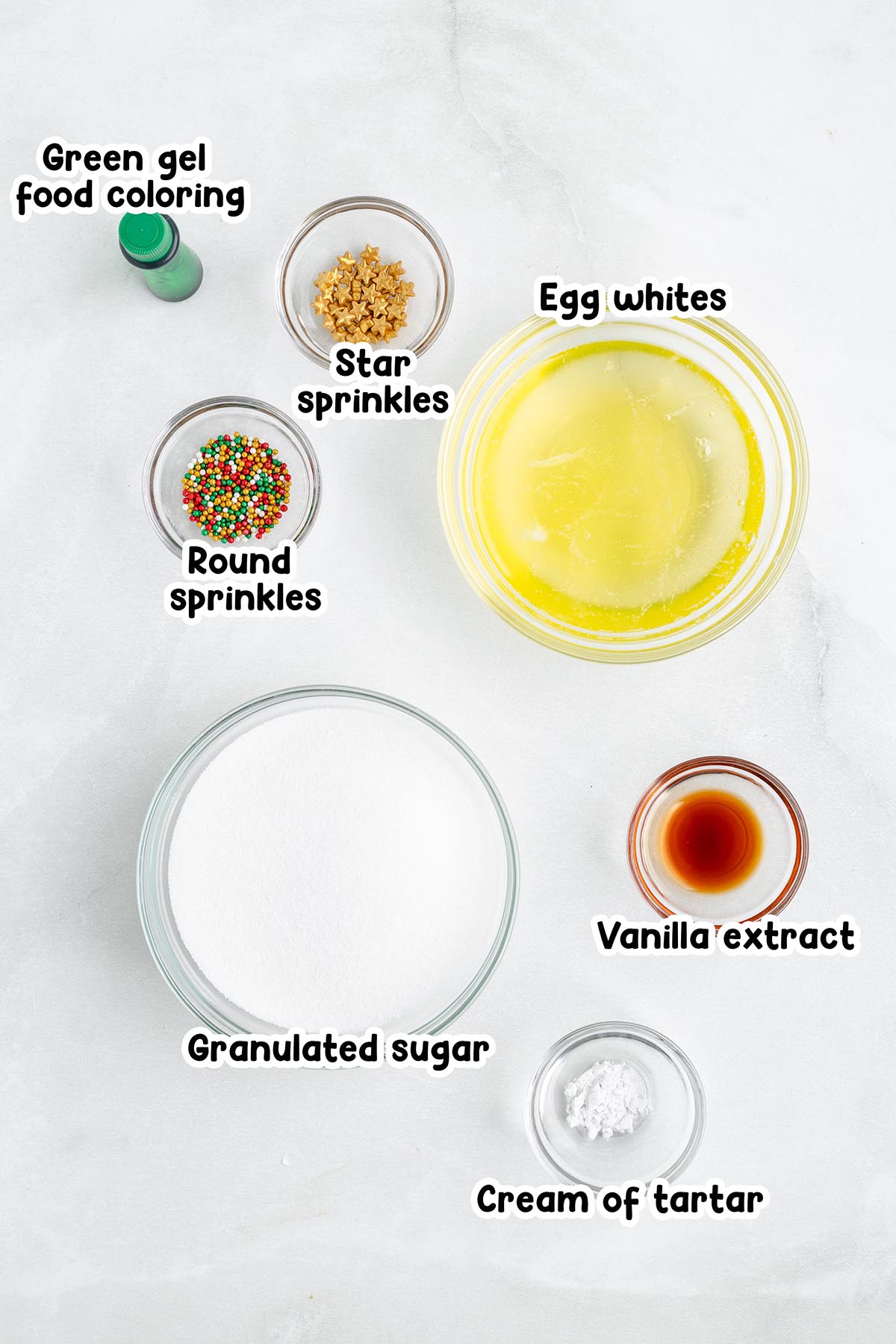 Christmas Tree Meringues ingredients.