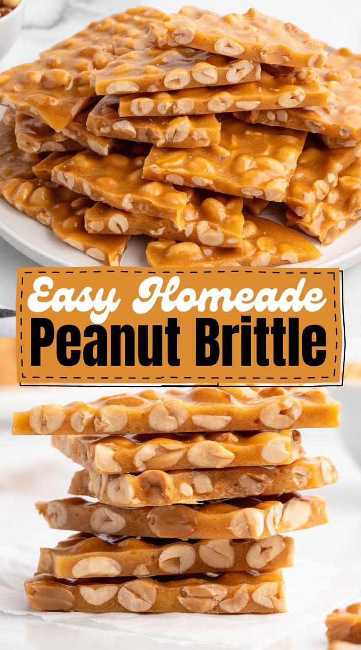 Microwave Peanut Brittle pieces stacked on top of each other
