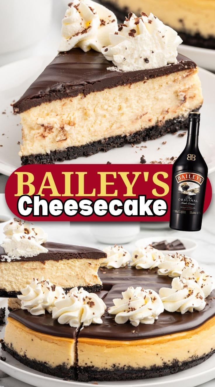 A cake server lifting a slice of Bailey's Cheesecake from the plate