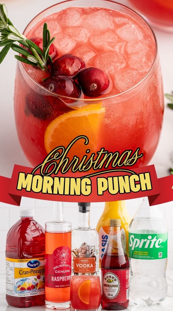 Christmas Morning Punch served in a clear glass. Christmas Morning Punch ingredients