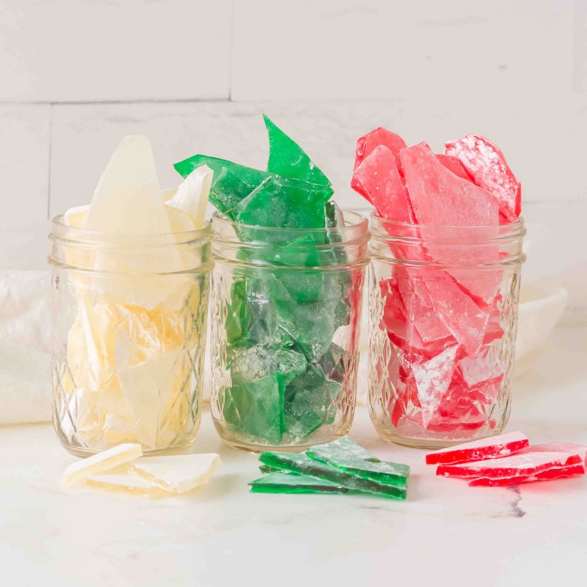 homemade hard candy in mason jars. 