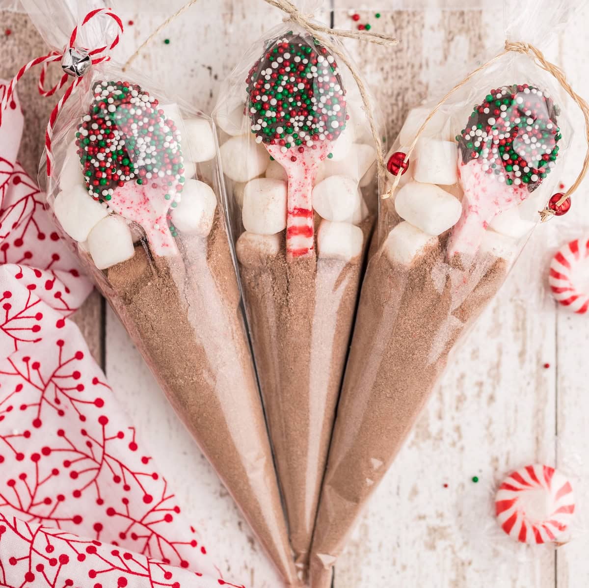 peppermint candy spoon wrapped clear plastic as gift. 