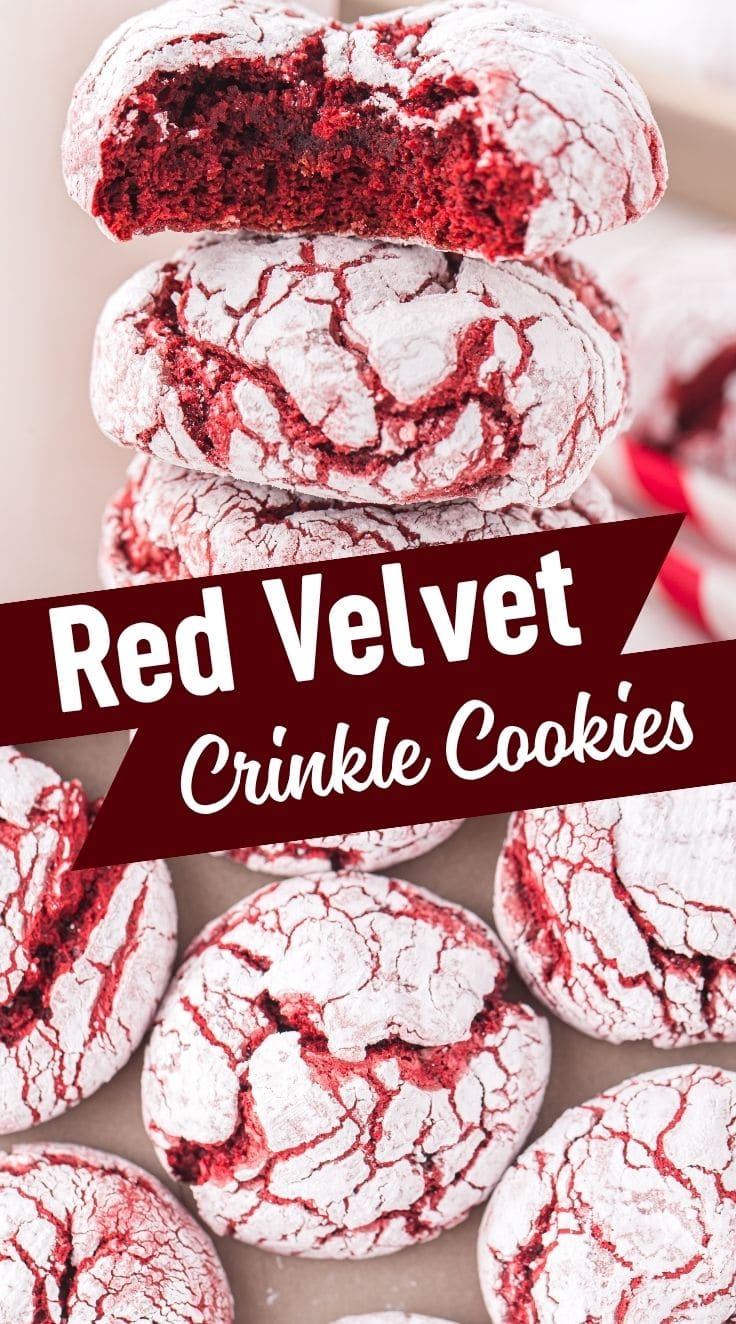 A stack of Red Velvet Crinkle Cookies