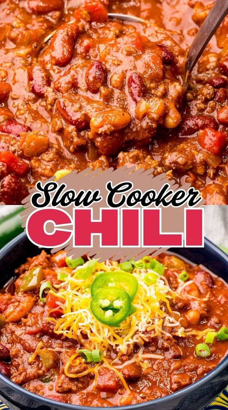 Hearty Slow Cooker chili served in a black bowl