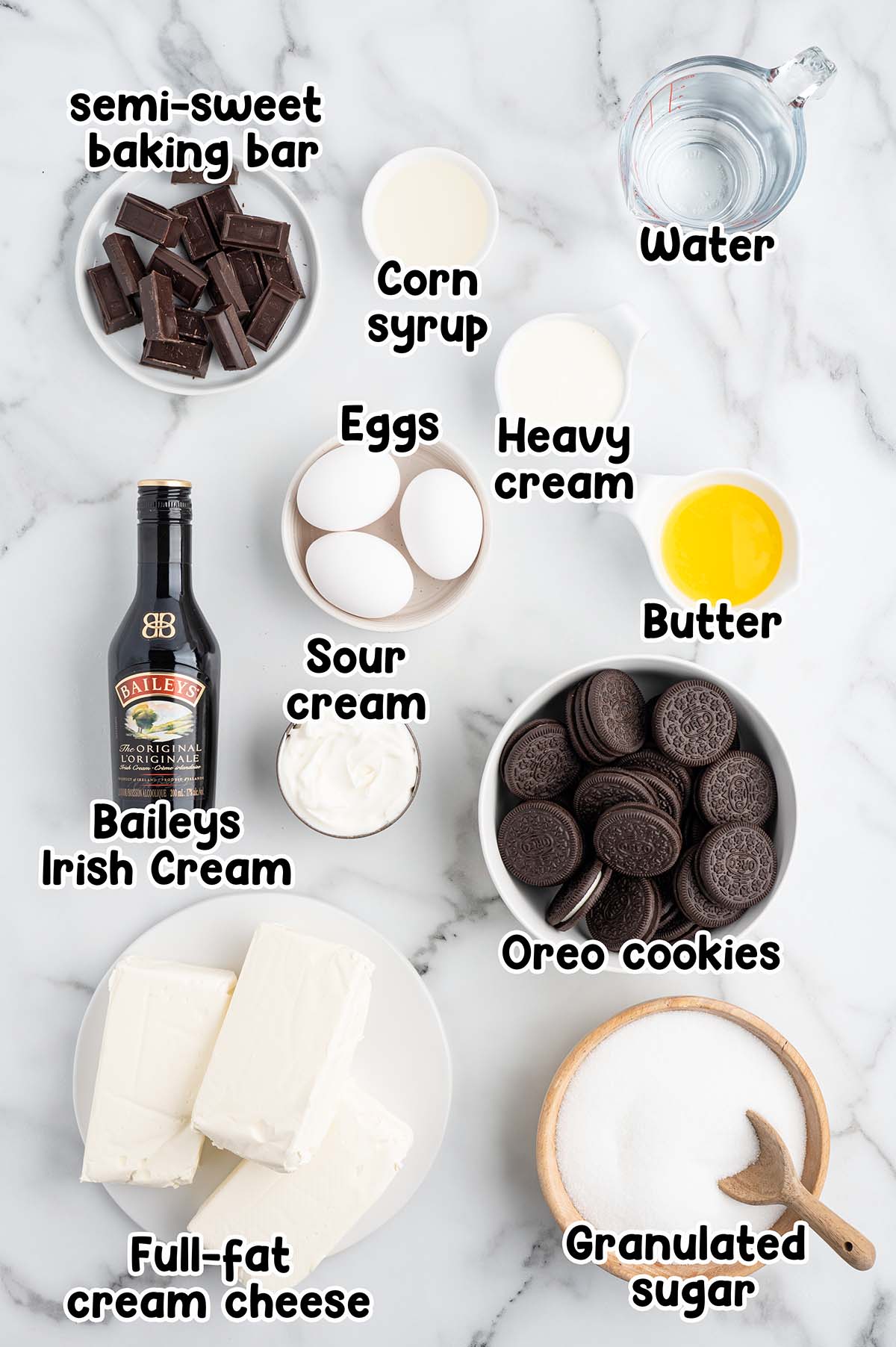 Bailey's Cheesecake ingredients.