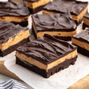 buckeye brownies cut into squares.