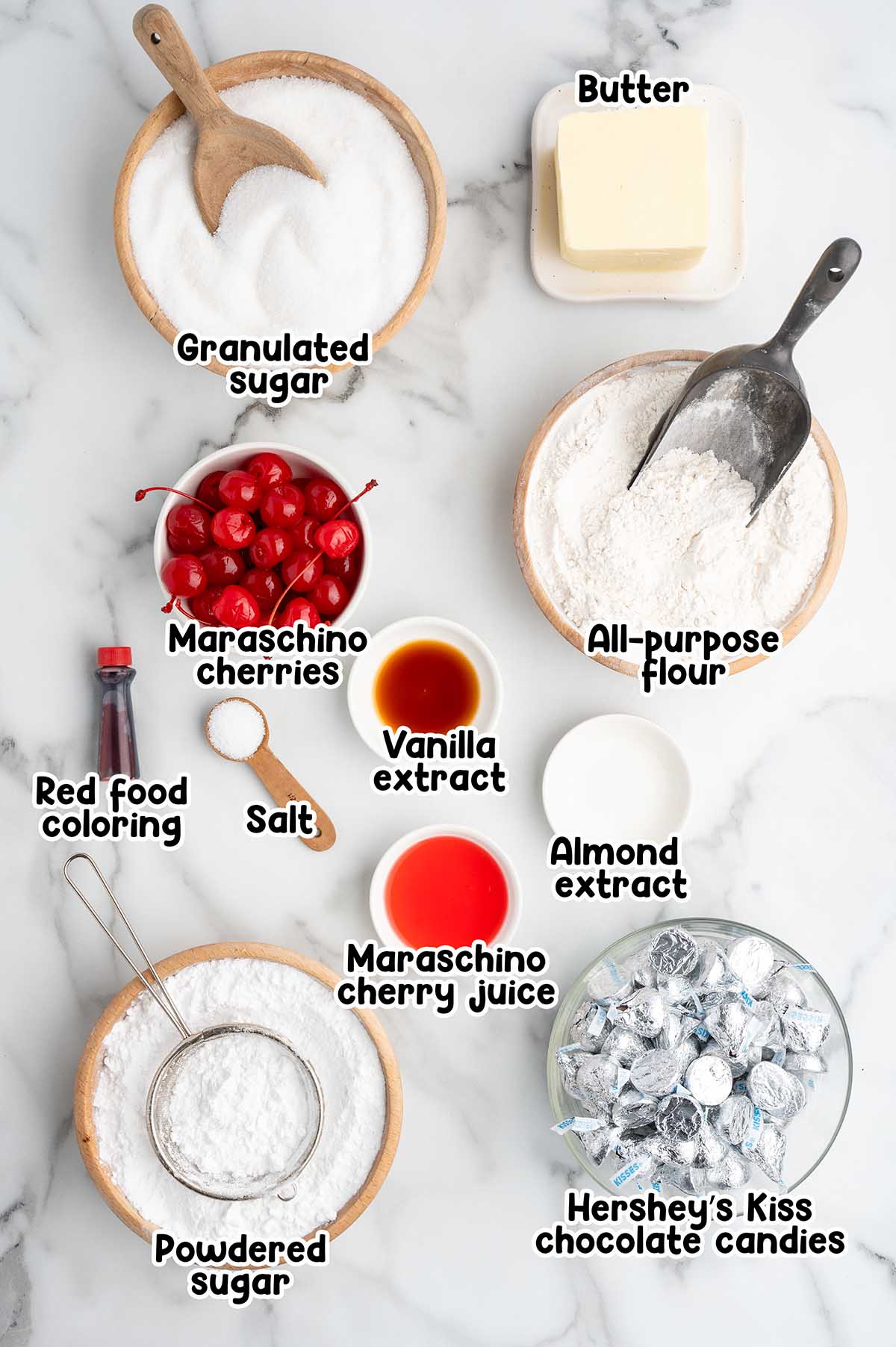 Cherry Kiss Cookies ingredients.