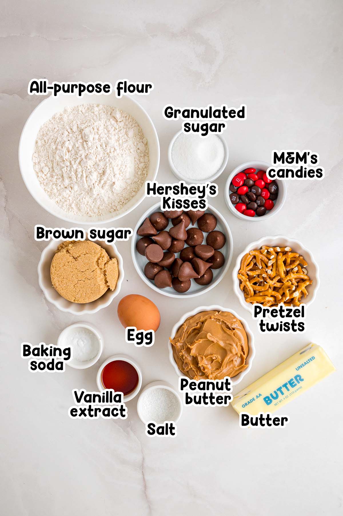 Reindeer Peanut Butter Blossoms ingredients.