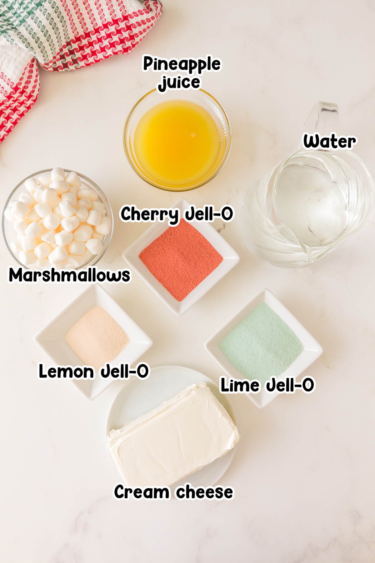 Christmas Jello Salad ingredients.