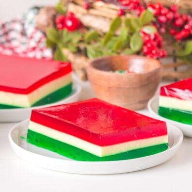 ribbon salad cut in square and place on a plate.