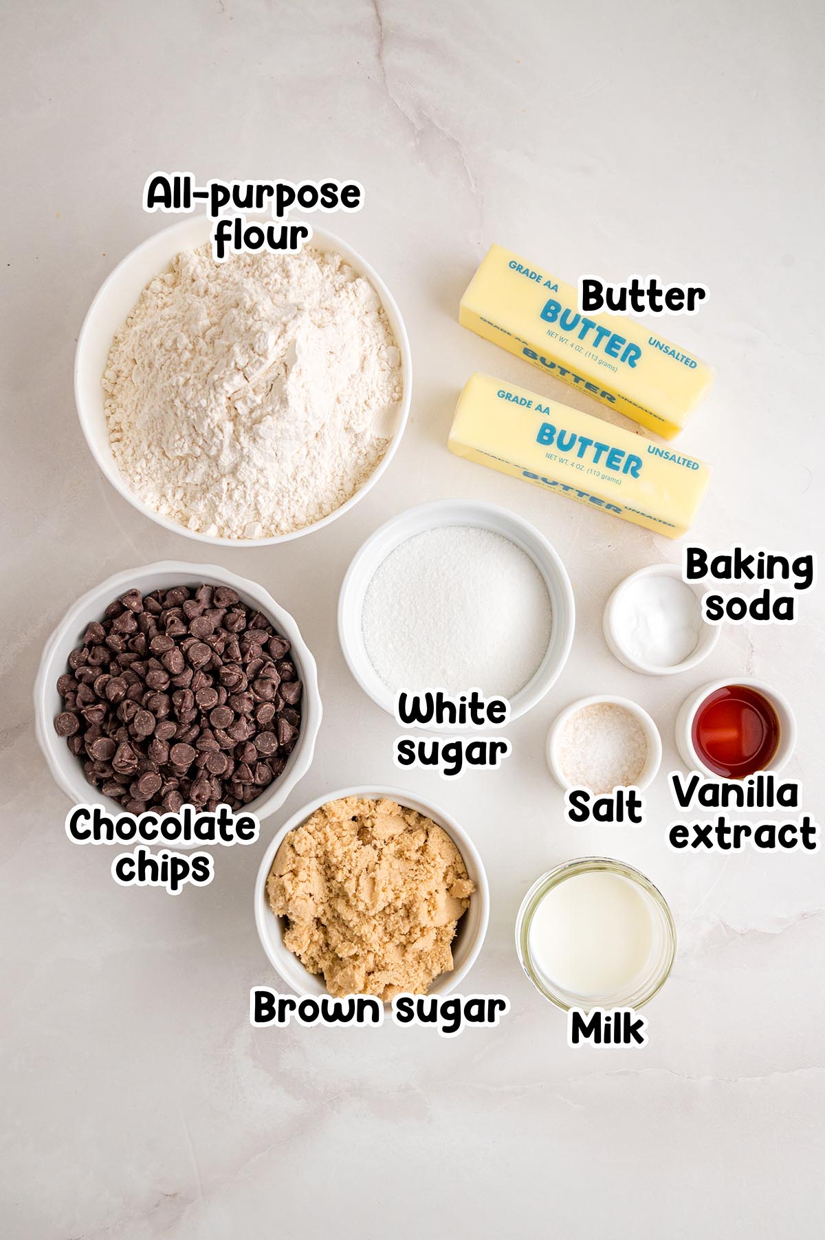 Eggless chocolate chip cookies ingredients.