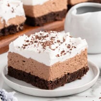 french silk brownies on a plate.