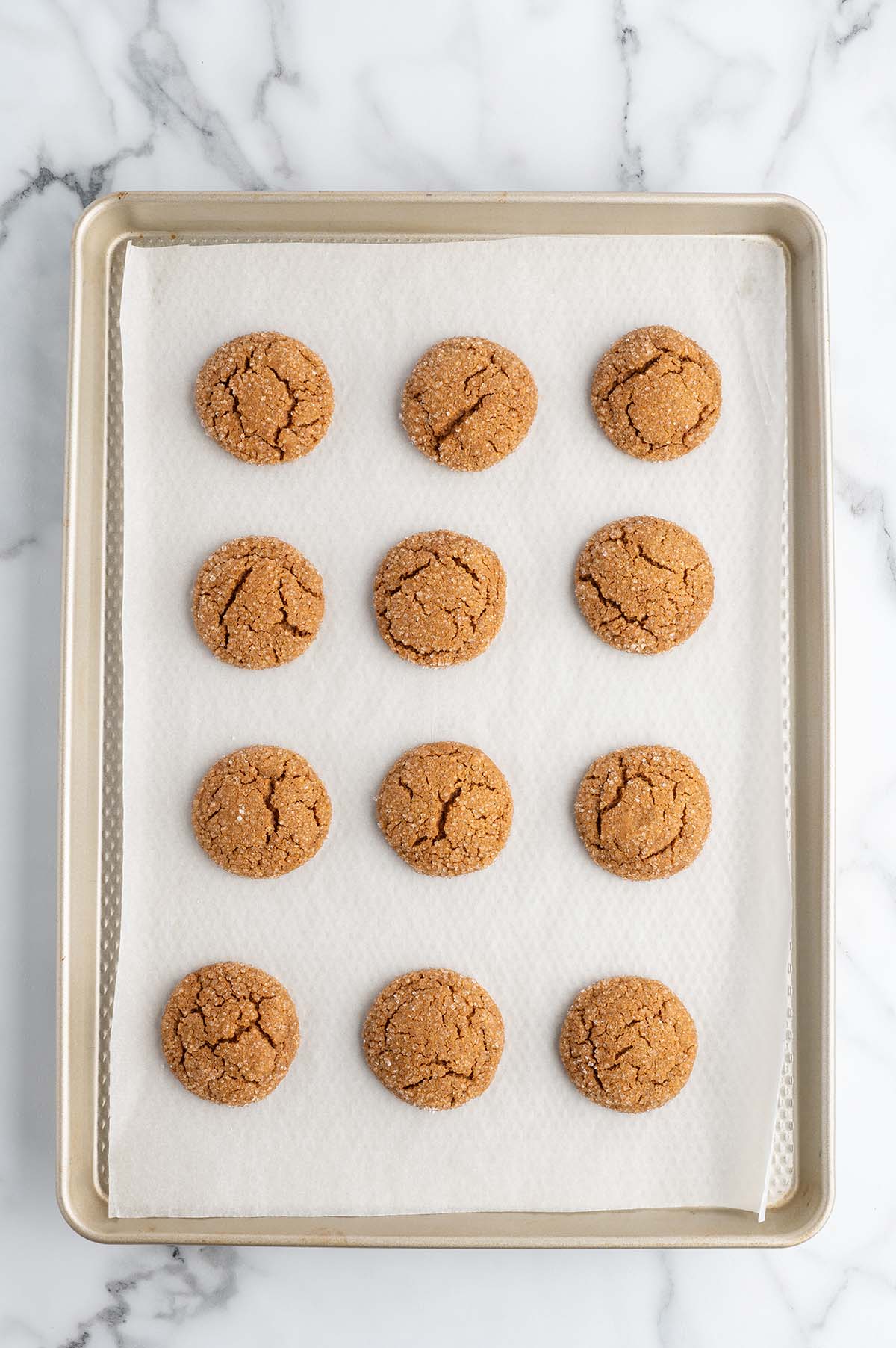 baked cookies in baking sheet.