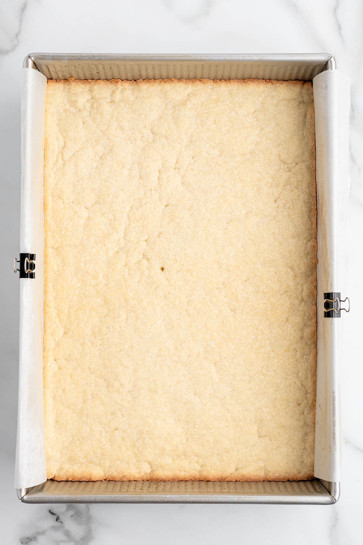 baked cookie crust in baking pan. 