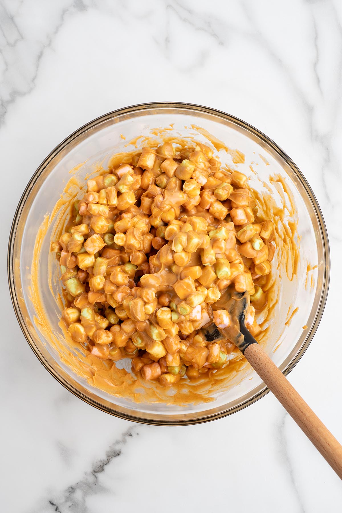 mix in the marshmallows in a bowl.