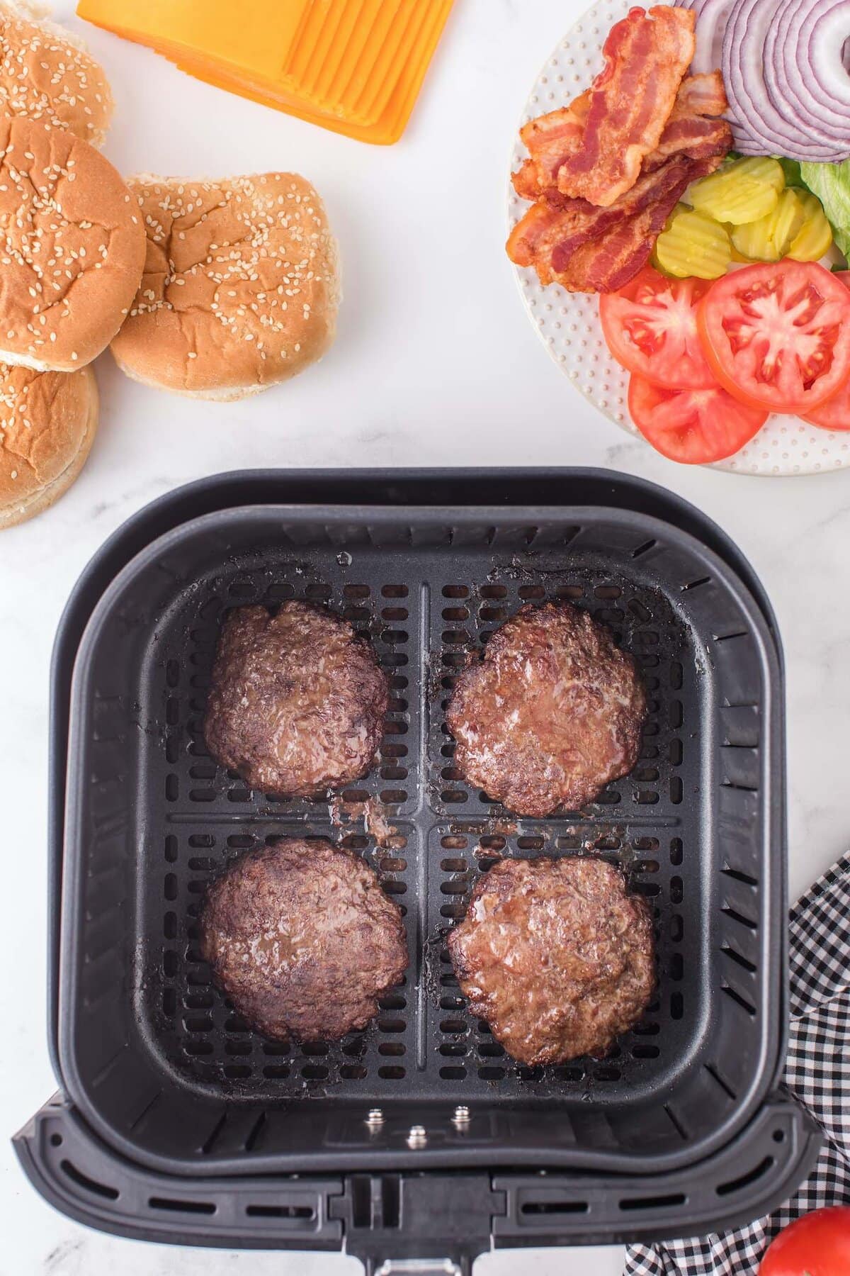 cook the hamburger patti in air fryer. 