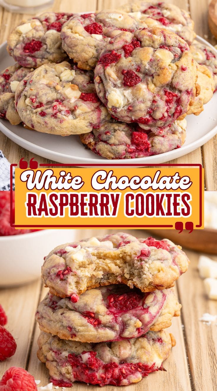 White Chocolate Raspberry Cookies in a stack