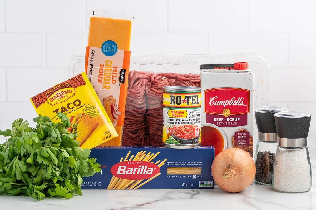 Crockpot Taco Spaghetti Ingredients.