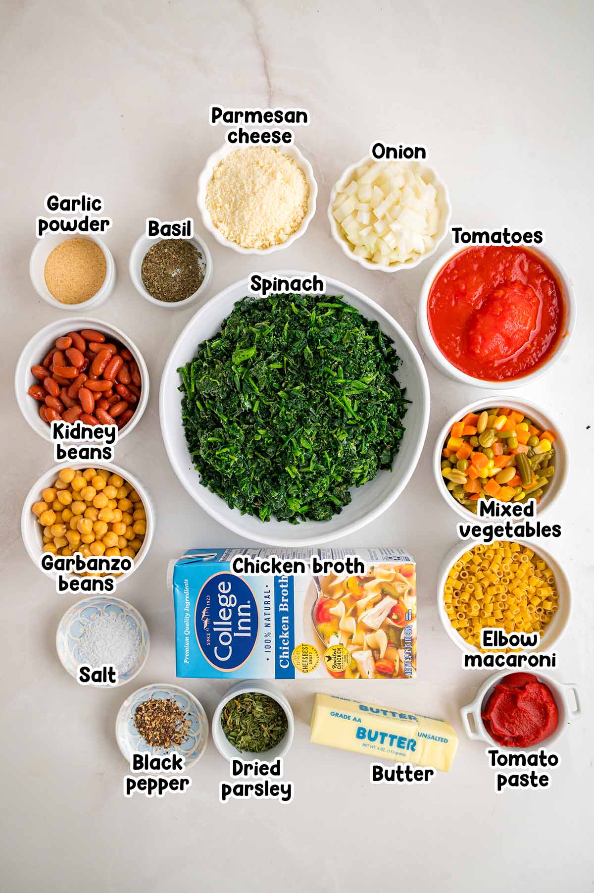 Minestrone Soup ingredients.