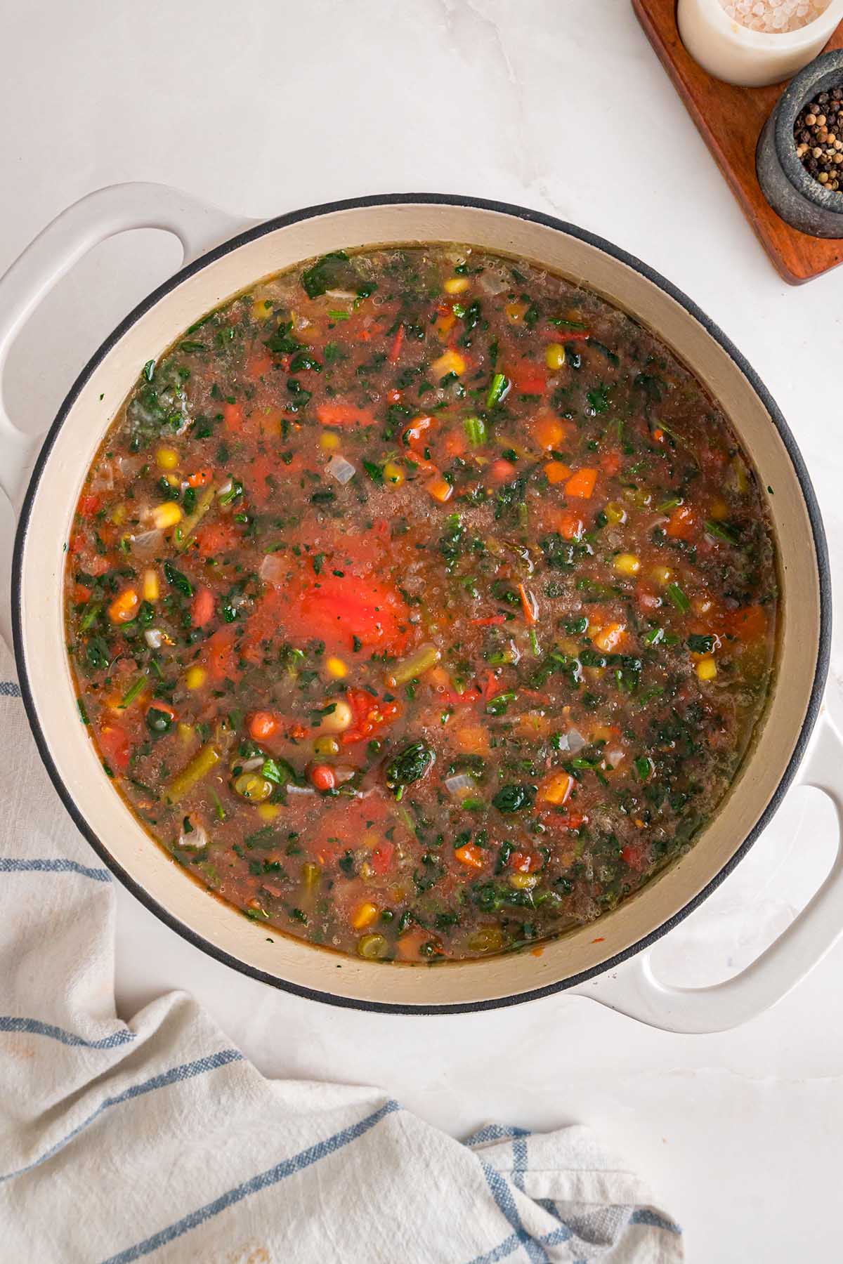 cooking ingredients in a pot.
