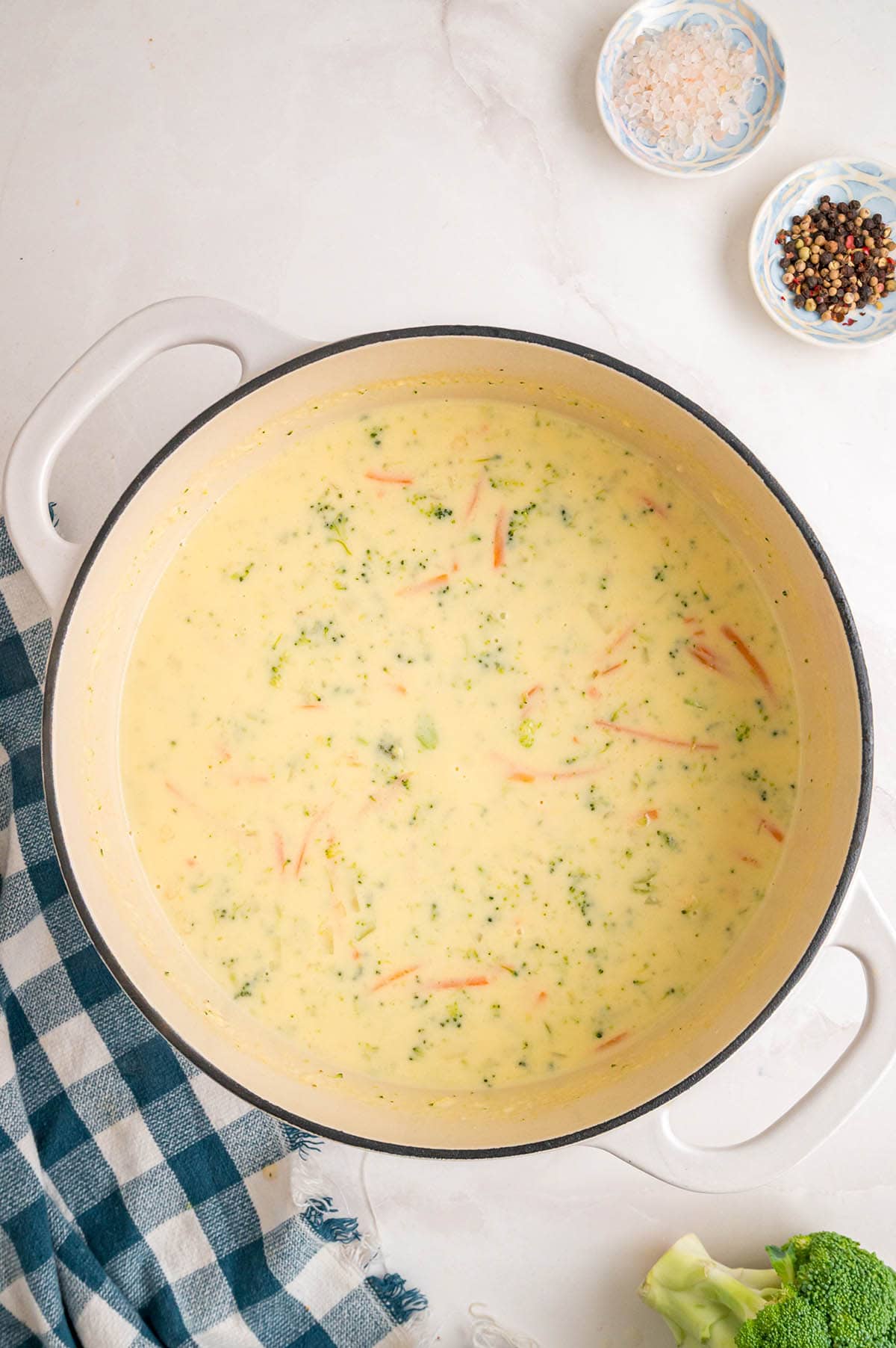 panera broccoli cheddar soup in a pot.