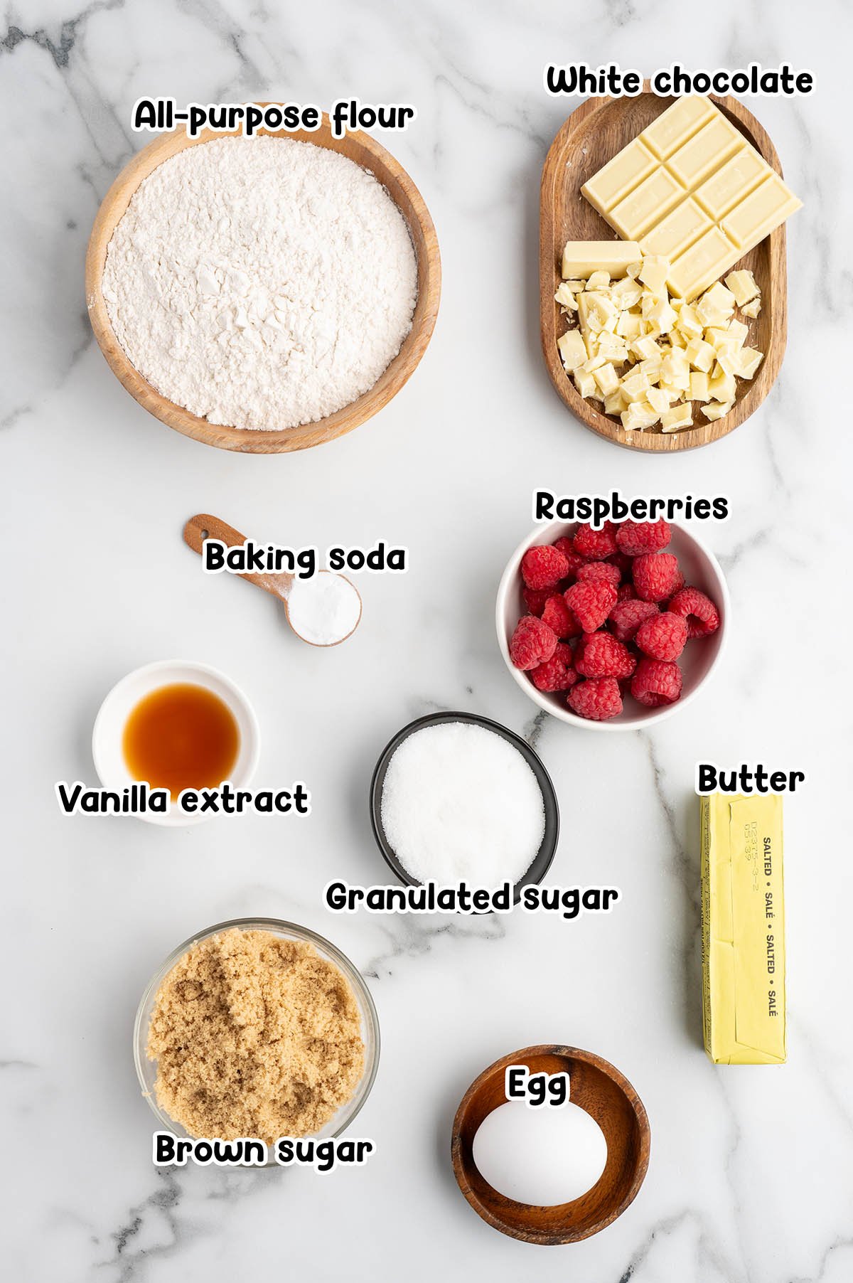 White Chocolate Raspberry Cookies ingredients.