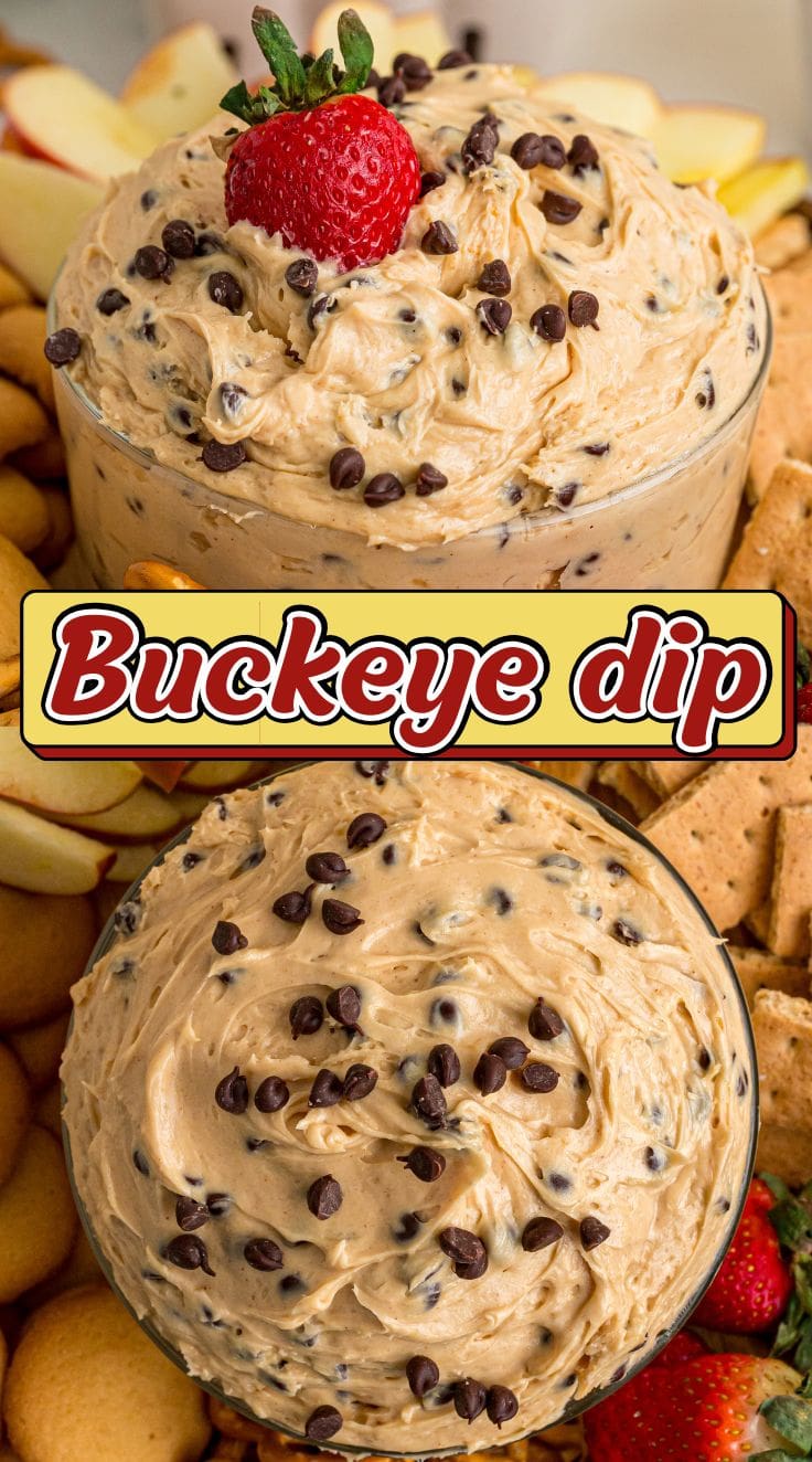 Bucekeye dip with a piece of strawberry served in a glass bowl.