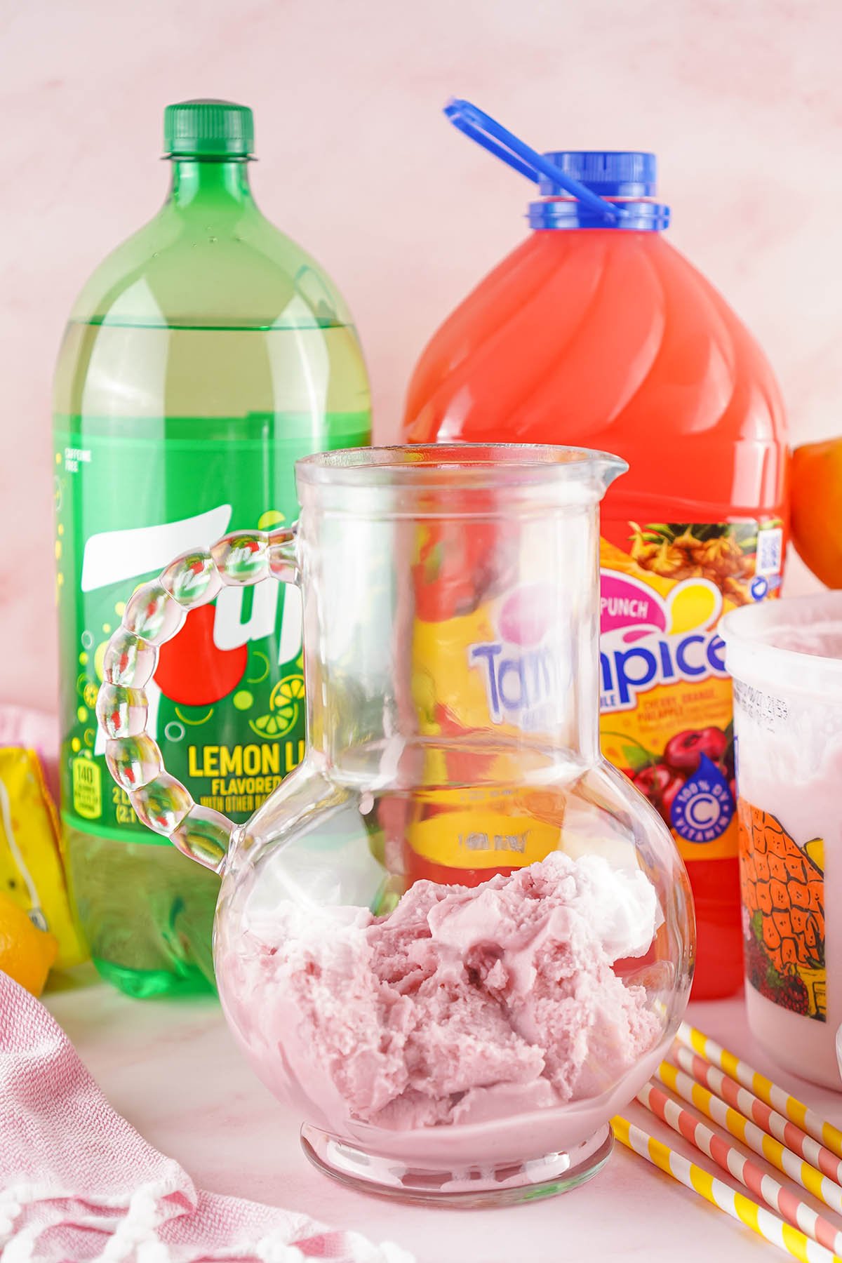 add sherbet at the bottom of the pitcher. 