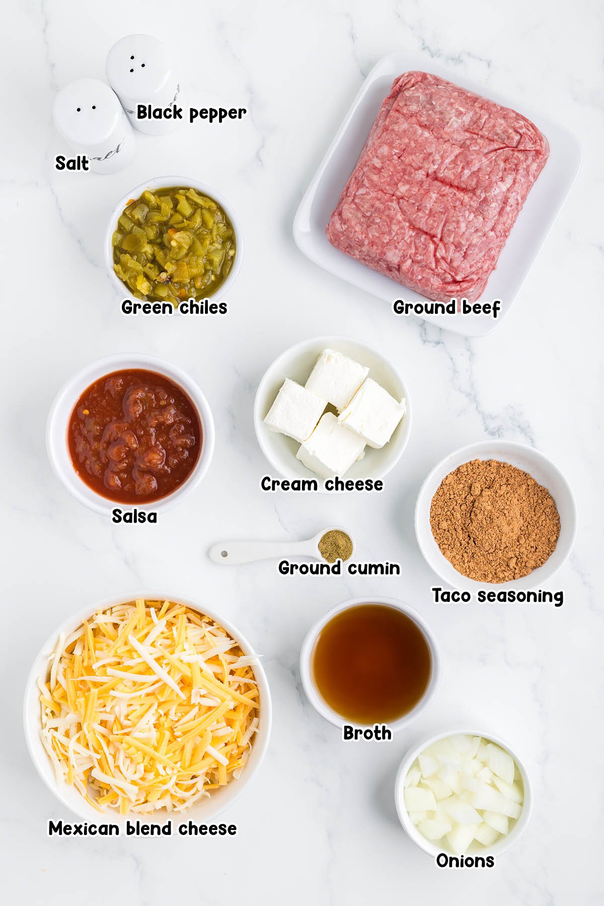 Cheesy Taco Dip ingredients.