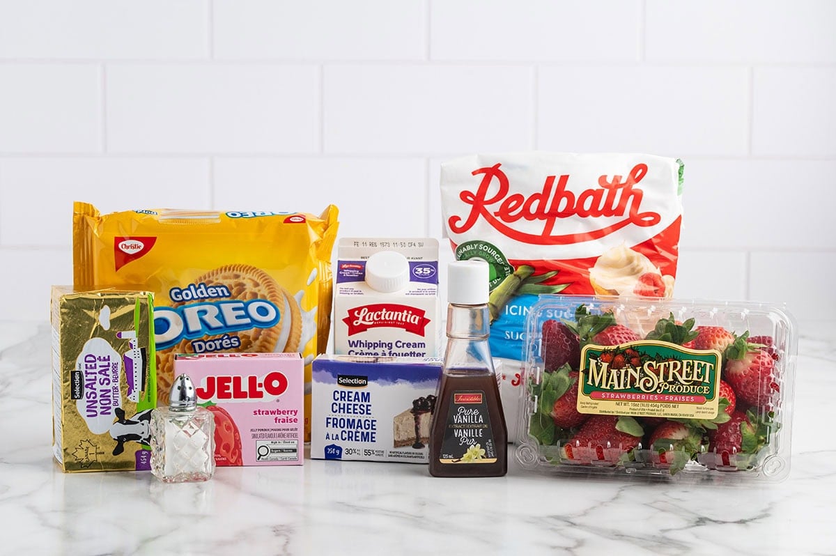 Deviled Strawberries ingredients.