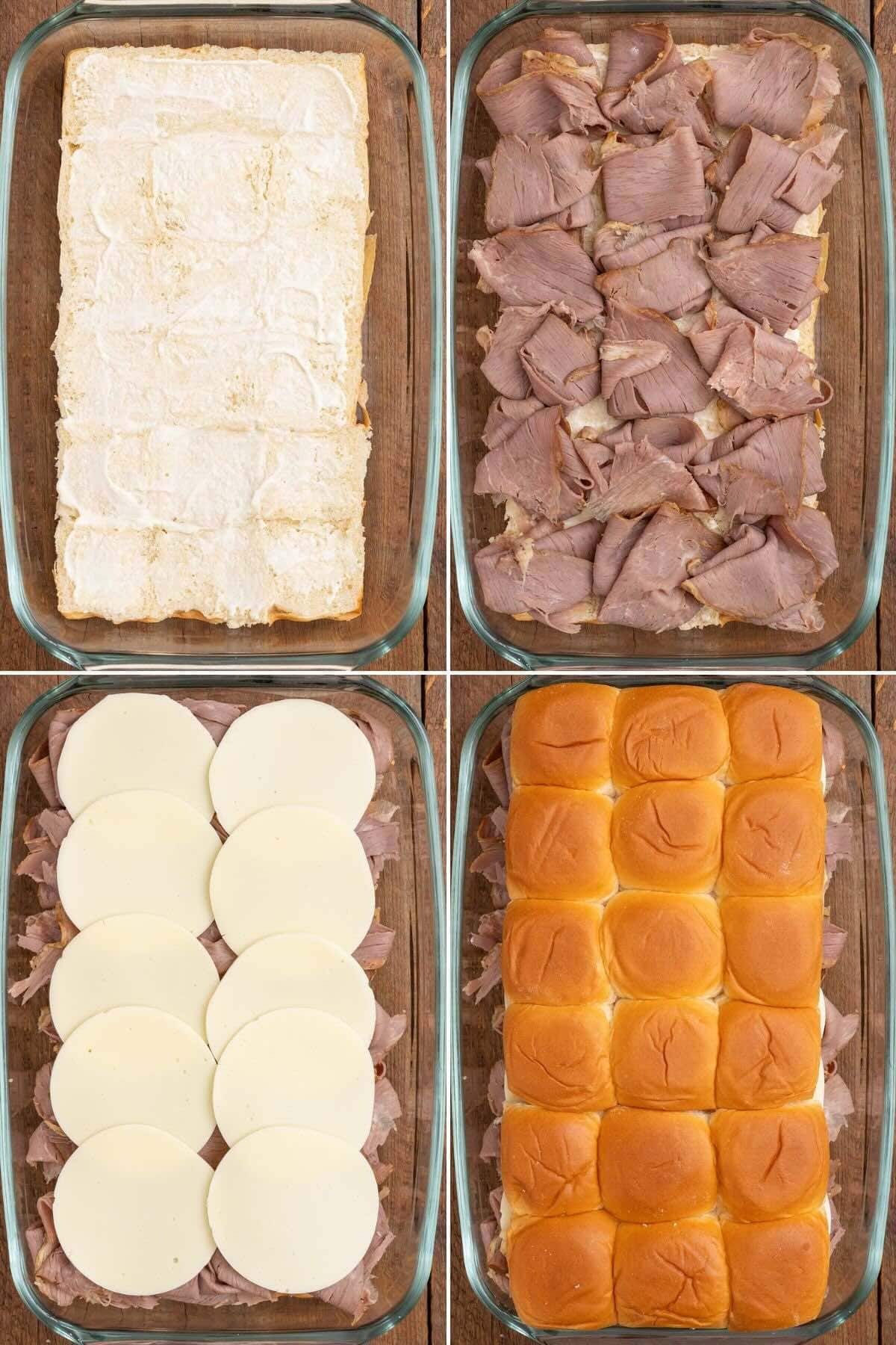 spread mayonnaise on half of the slider, top with beef, cheese and place the other half on top. 