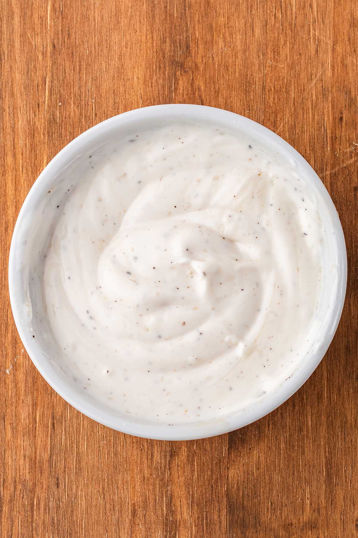 mix the creamy dressing in a bowl.