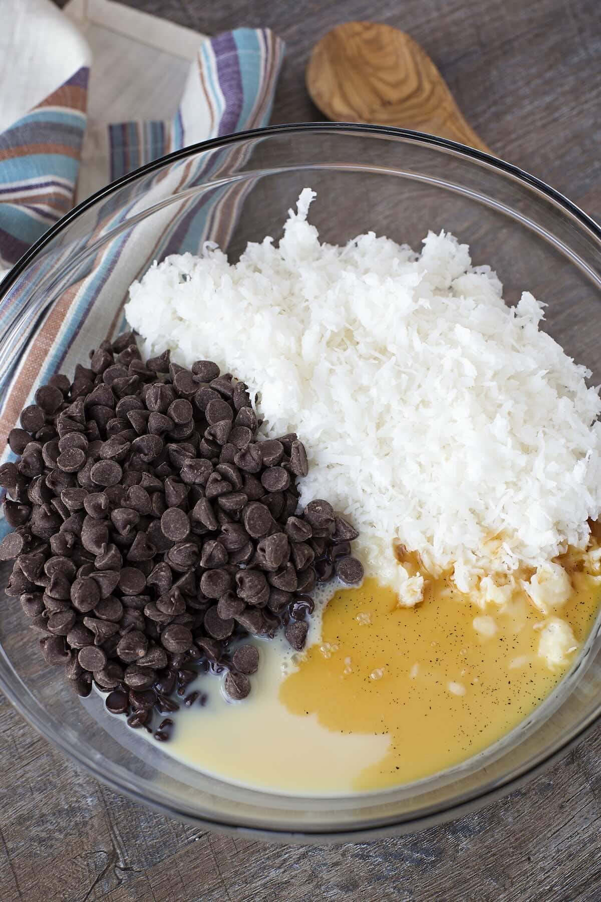 mixing ingredients in a bowl. 
