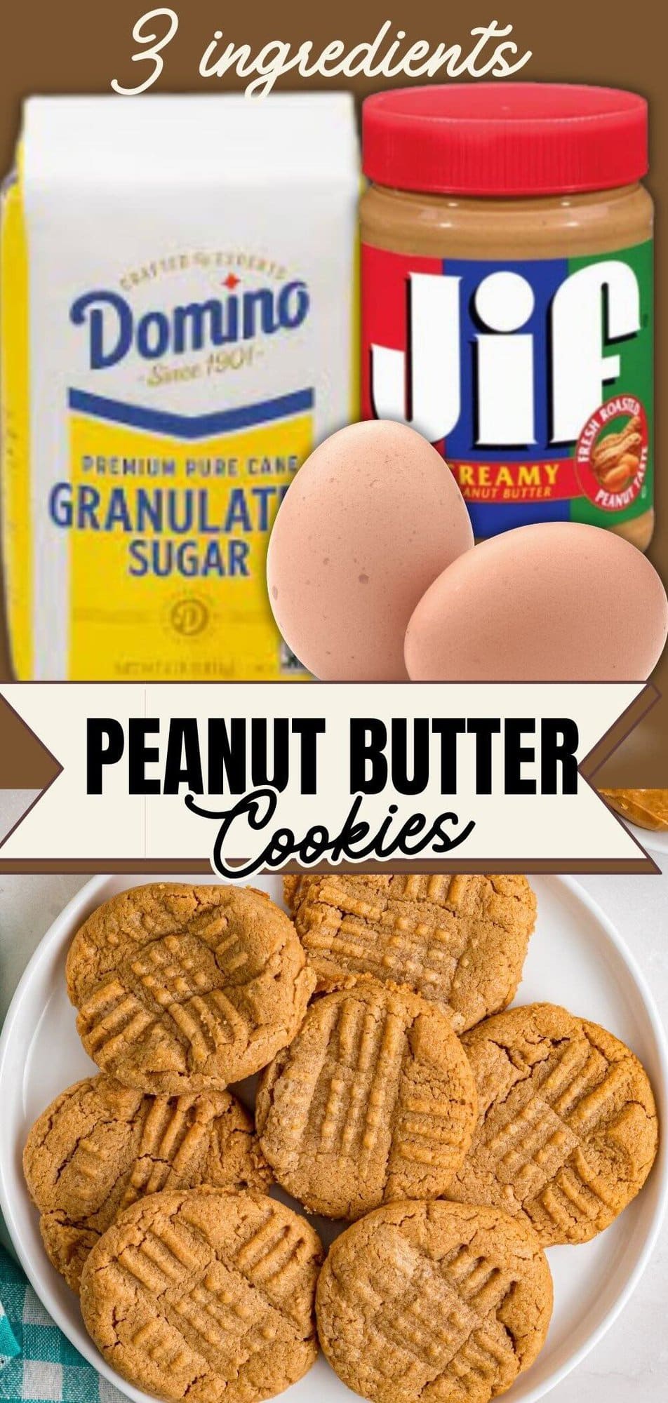 Peanut Butter Cookies ingredients. Peanut Butter Cookies on a plate.