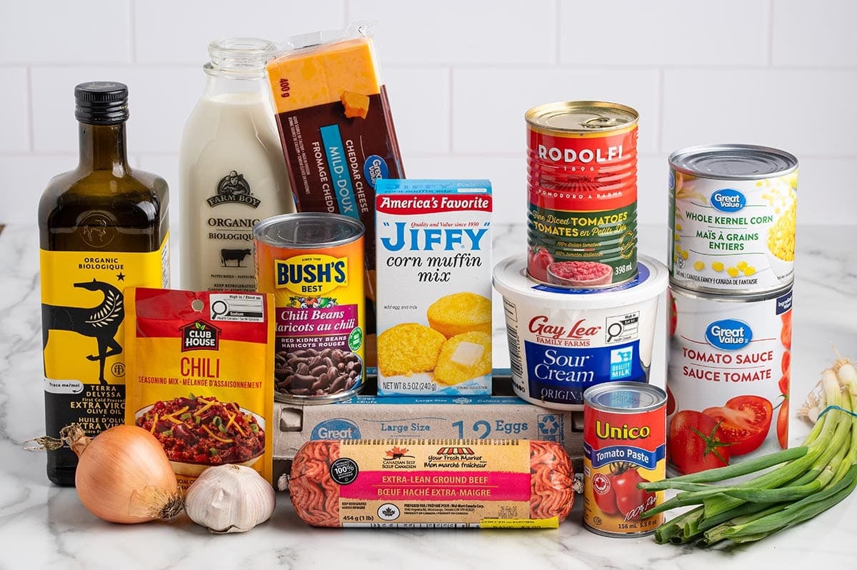 Chili Cornbread Casserole Ingredients.