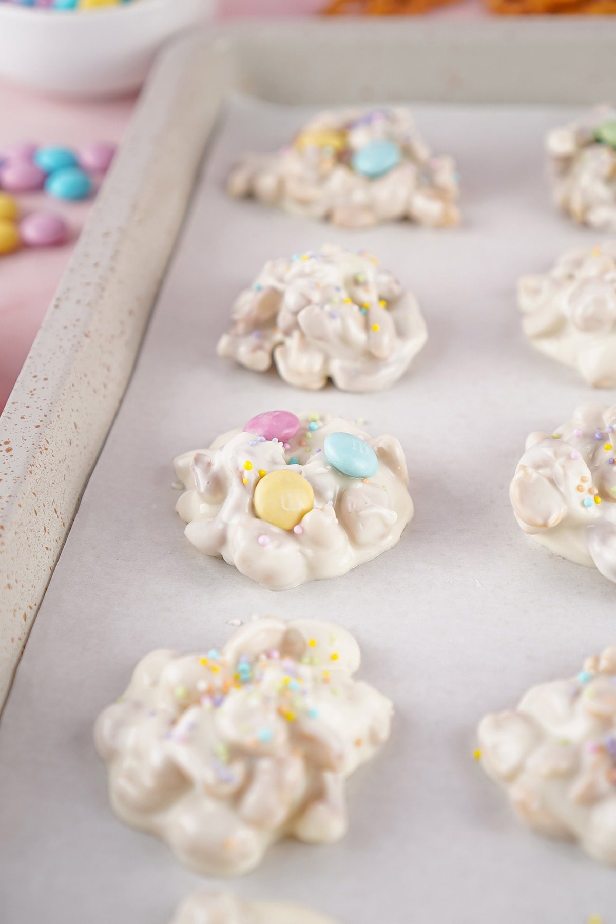 decorate the candy on top of baking sheet. 