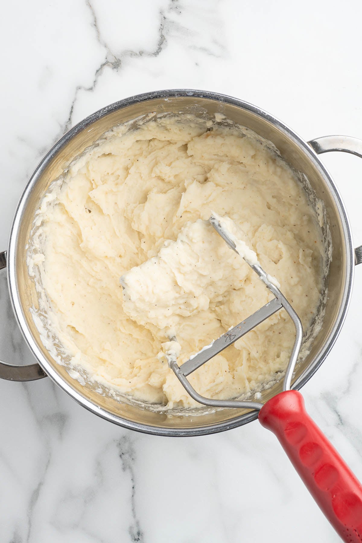 mashed potato in the pot. 