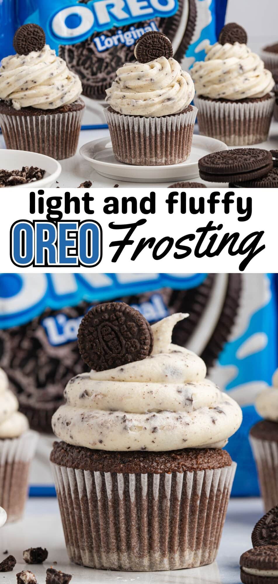 Chocolate cupcakes with oreo frosting