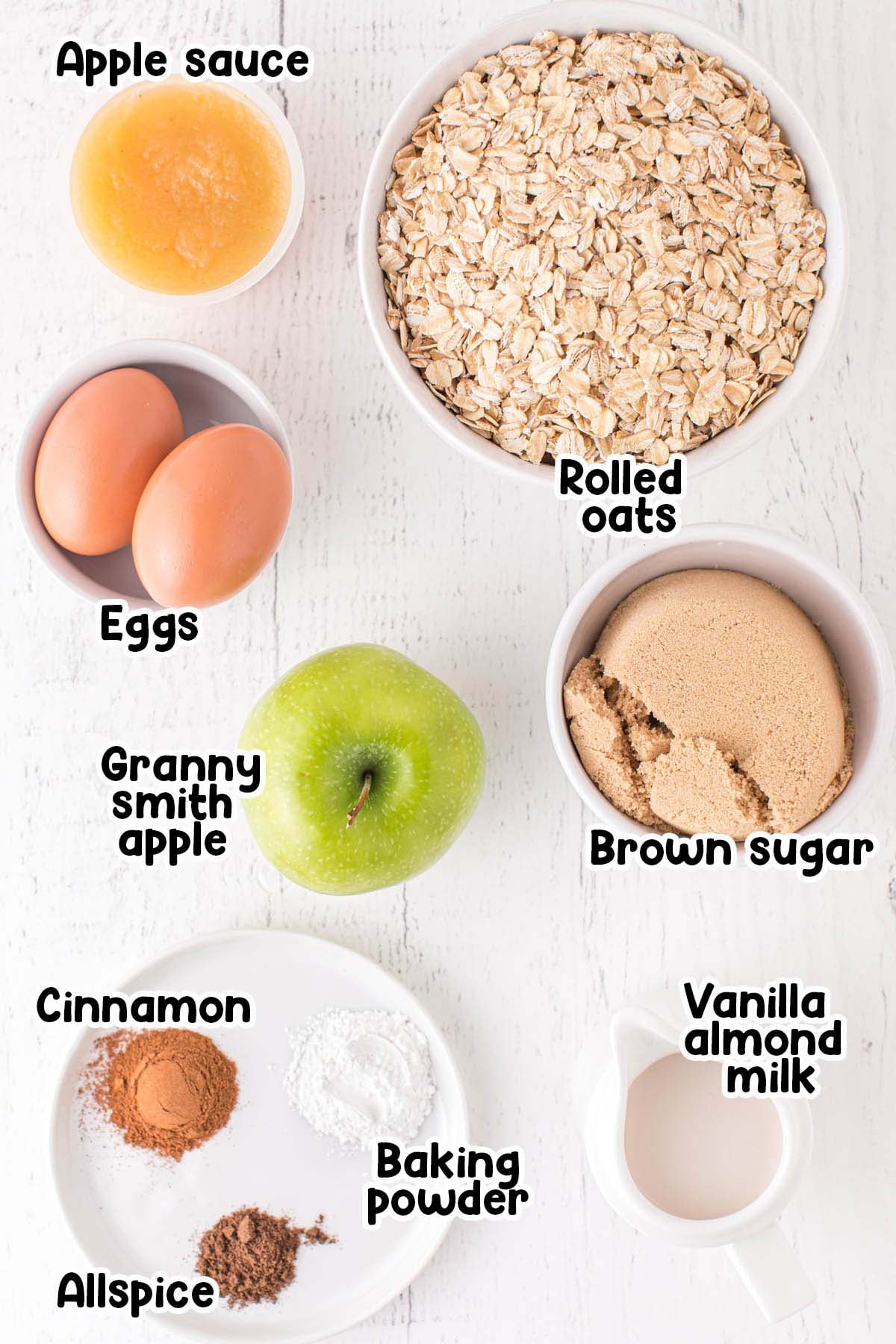 Apple Cinnamon Baked Oatmeal Cups Ingredients.