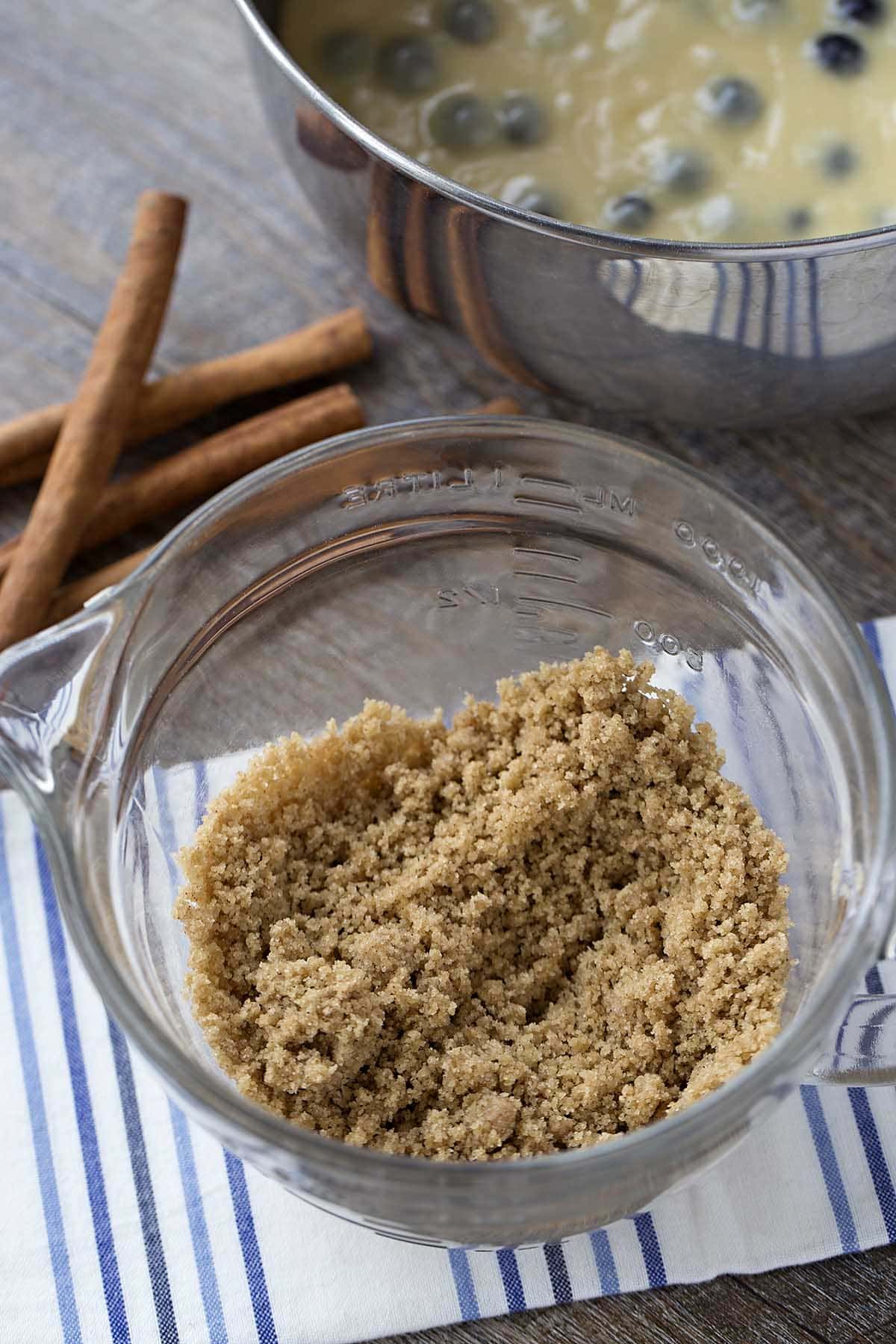 Brown sugar in a bowl for muffin topping.