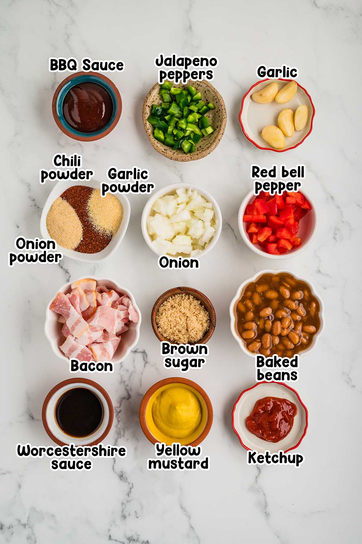 Smoked baked beans ingredients.