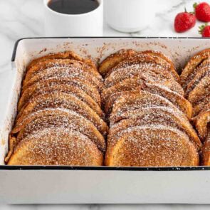 baked french toast in a white baking dish