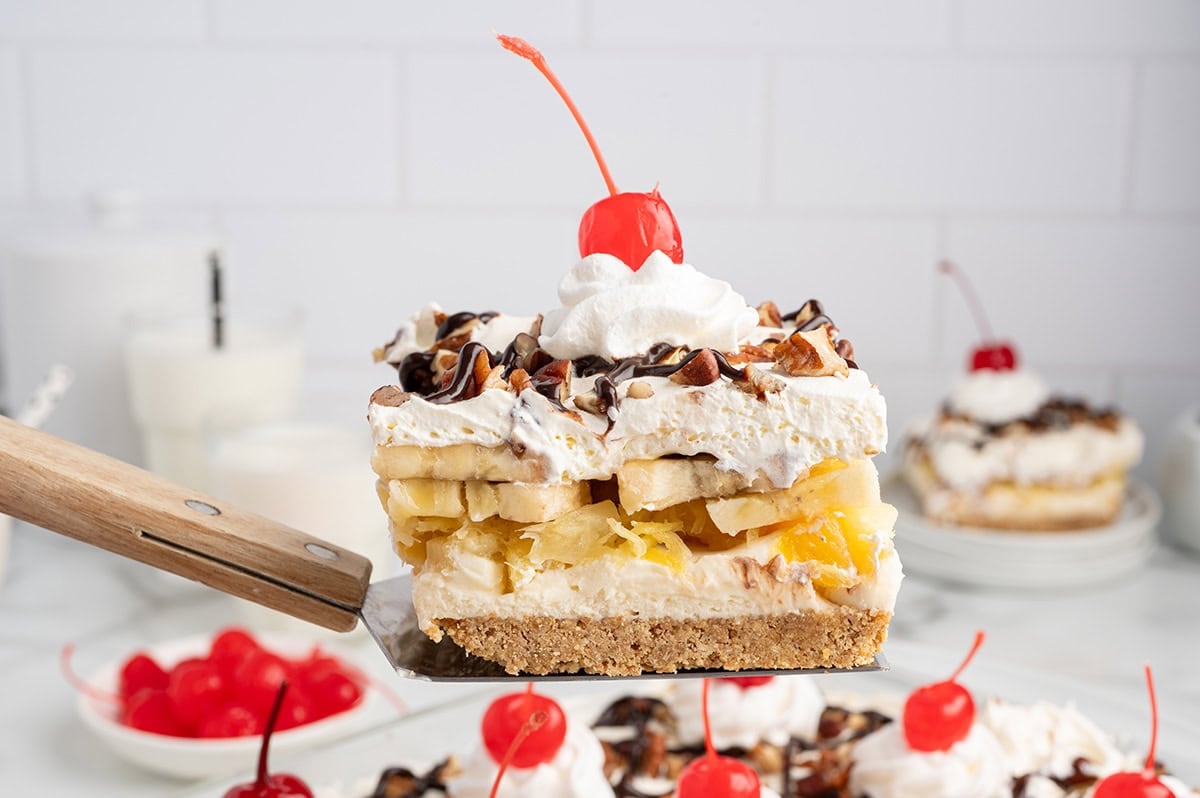 slice of cake on a spatula