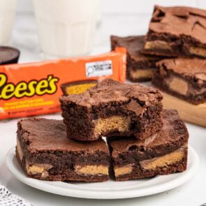 Chocolate brownies stuffed with peanut butter cups.