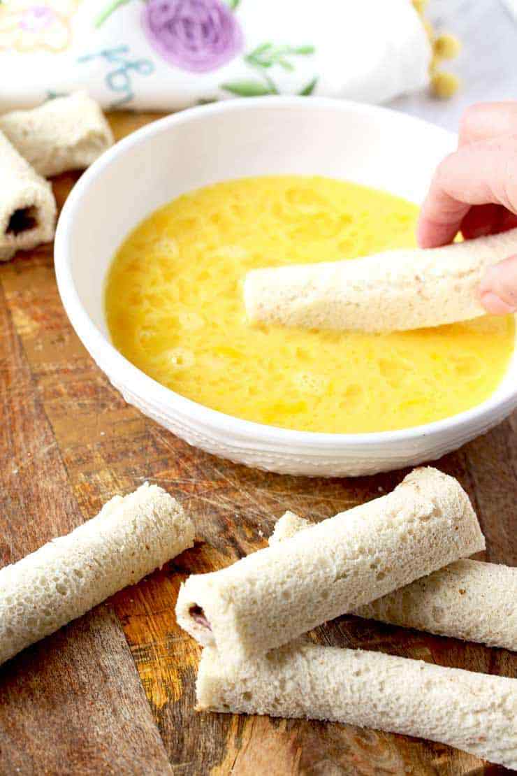 Roll dipped in egg custard mixture.