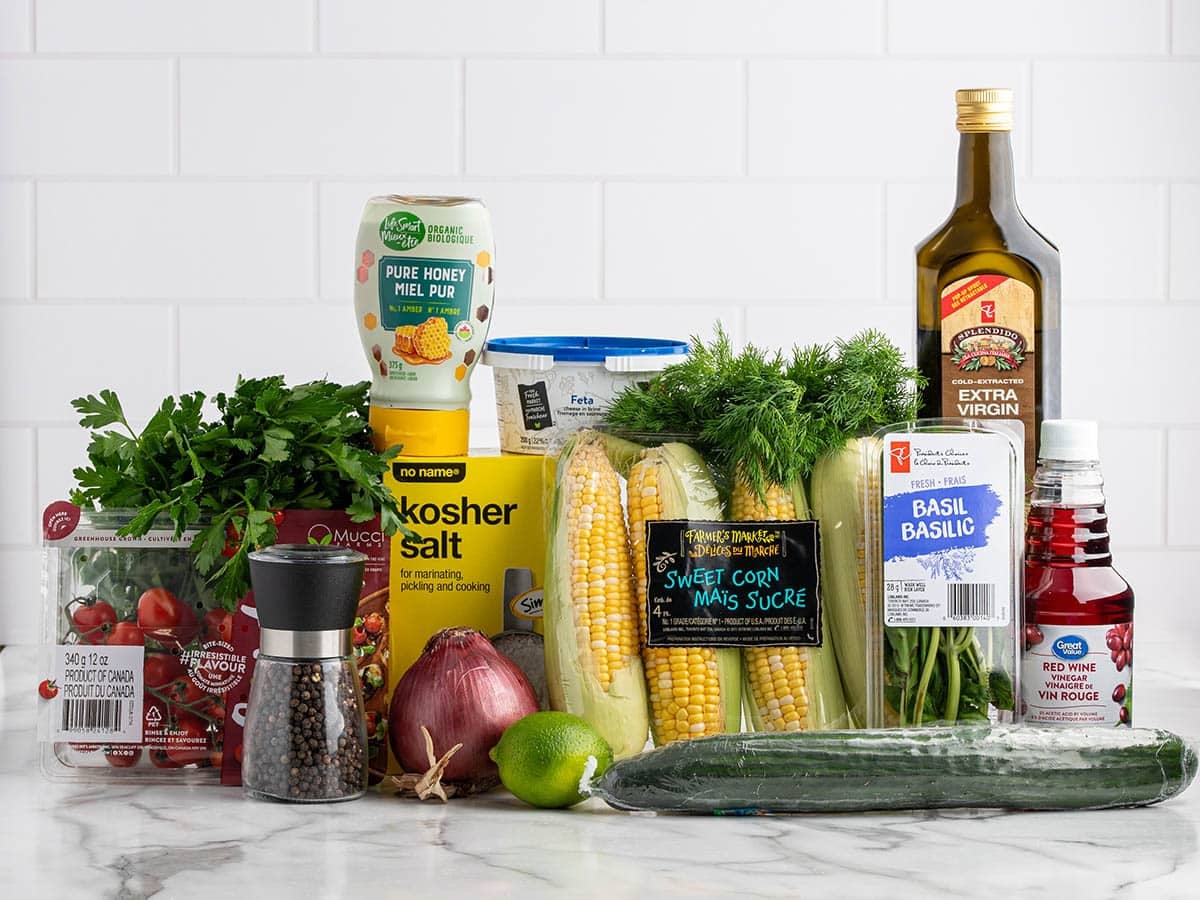 Corn salad ingredients.