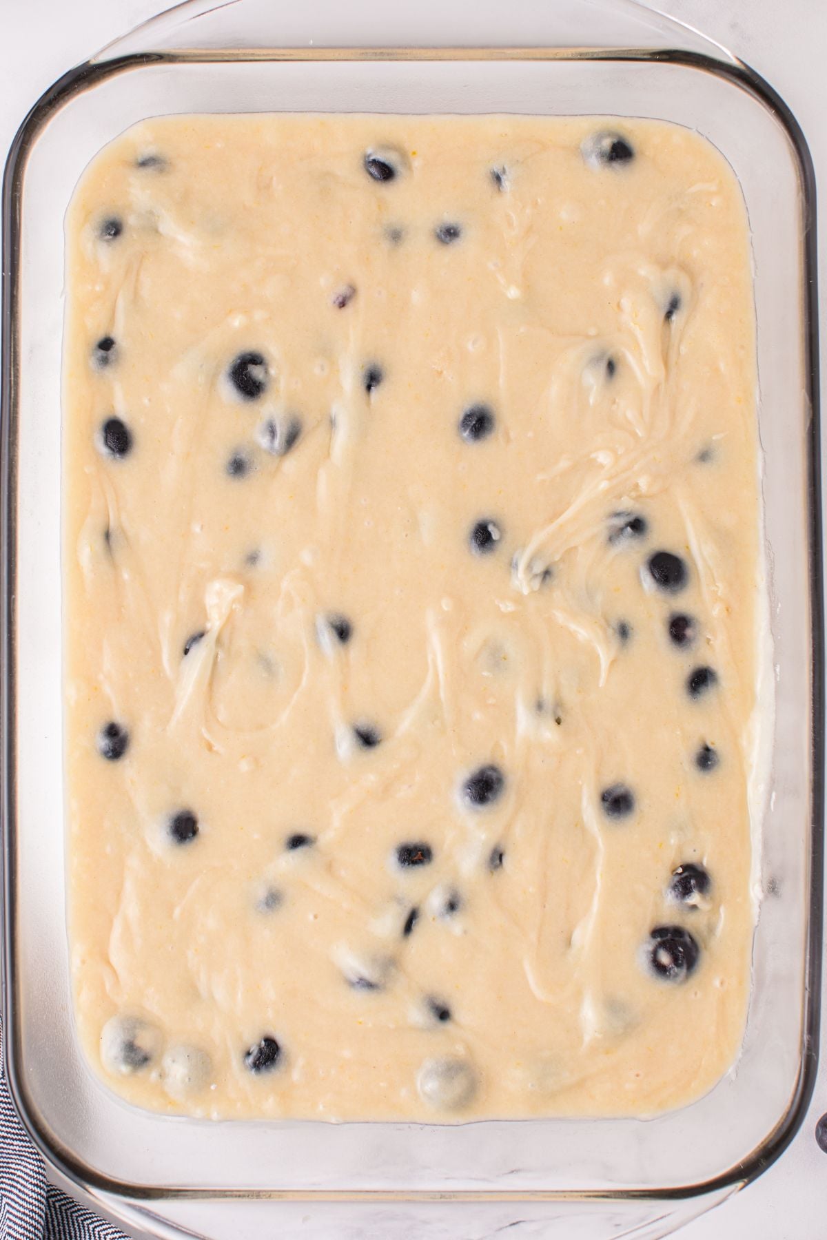 blueberry mixture poured in the pan.