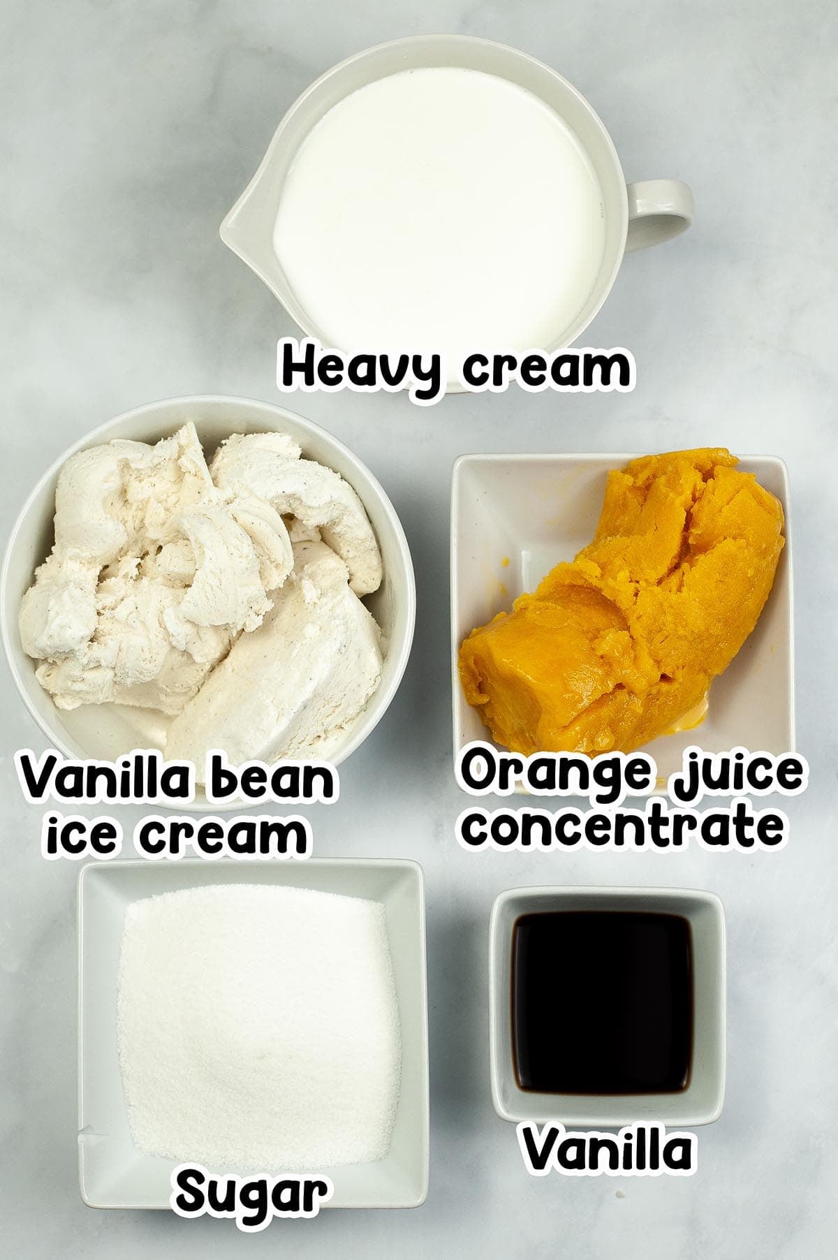Orange creamsicle milkshake ingredients.